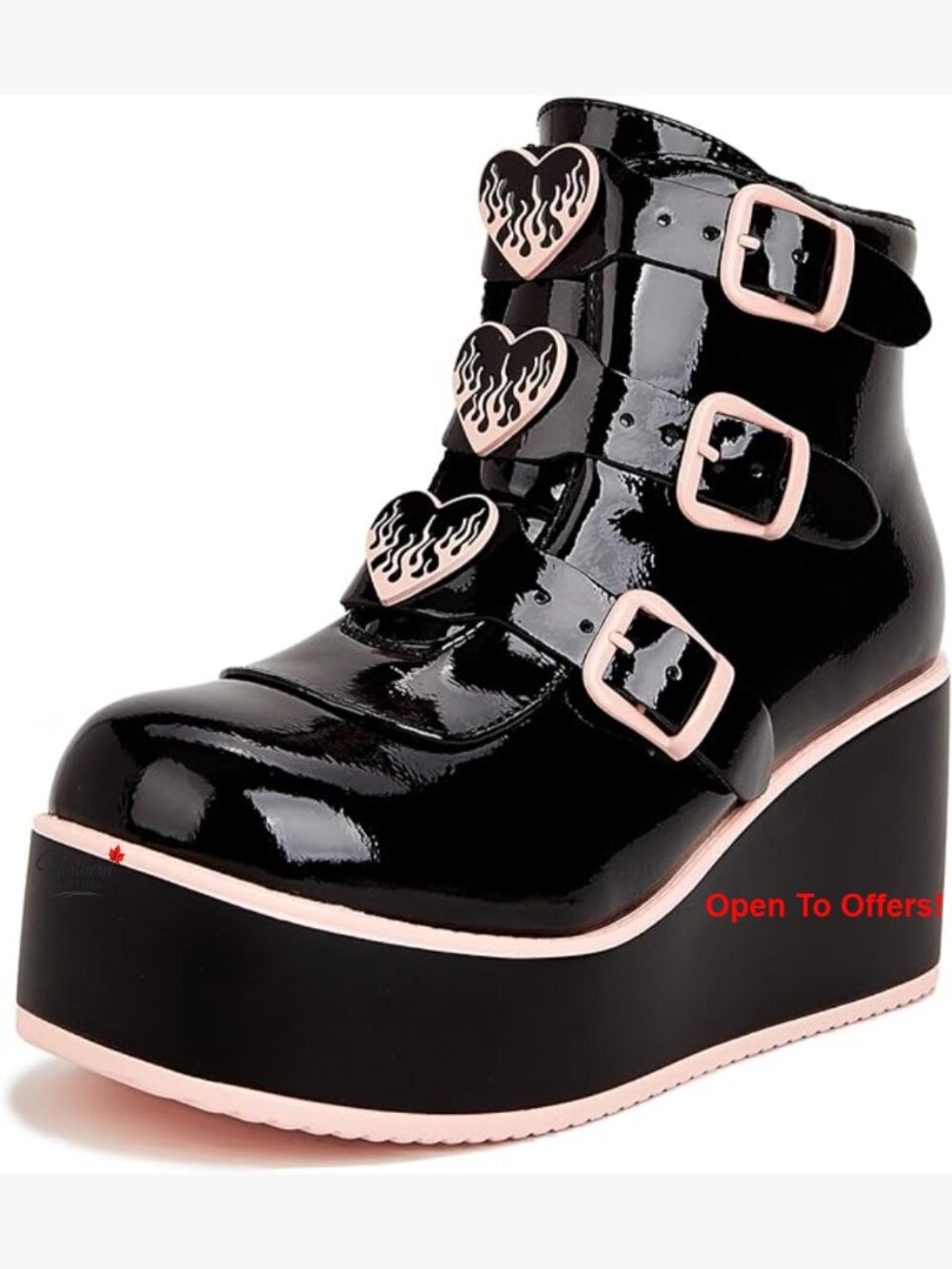 Platform Chunky Ankle Boots Wedge Heel Buckle Zipper Polyurethane